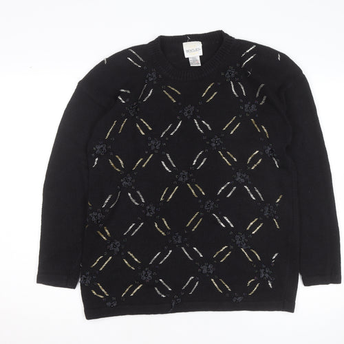 Bentley Womens Black Beaded Knit Pullover Jumper Size L