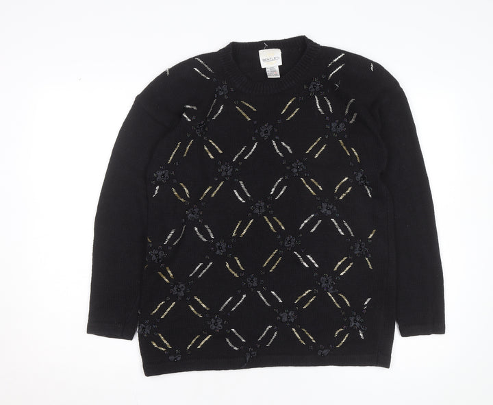 Bentley Womens Black Beaded Knit Pullover Jumper Size L