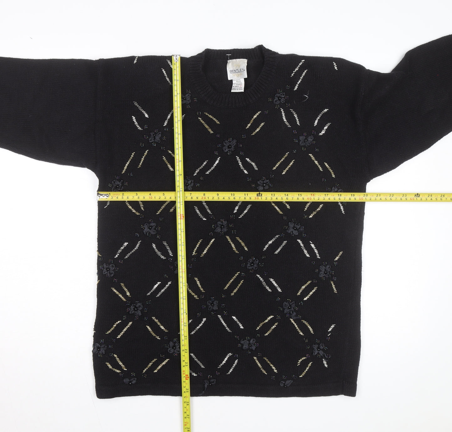 Bentley Womens Black Beaded Knit Pullover Jumper Size L