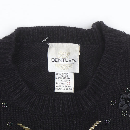 Bentley Womens Black Beaded Knit Pullover Jumper Size L