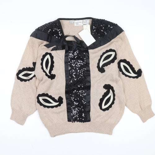 Bonnie and Bill Women’s Beige Sequin Knit Pullover Jumper Size M