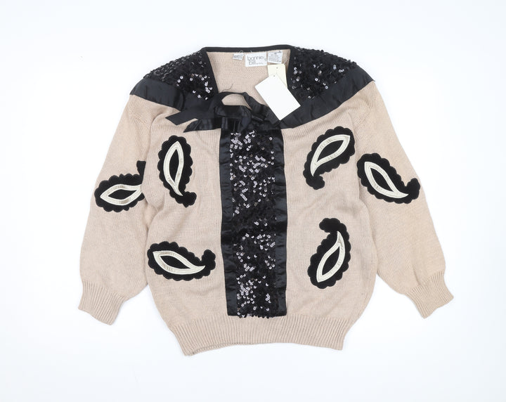 Bonnie and Bill Women’s Beige Sequin Knit Pullover Jumper Size M
