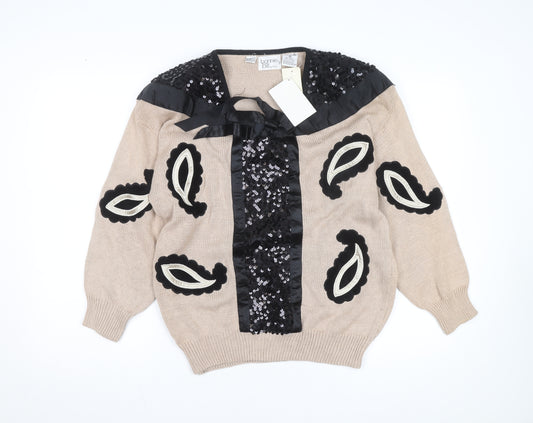Bonnie and Bill Women’s Beige Sequin Knit Pullover Jumper Size M