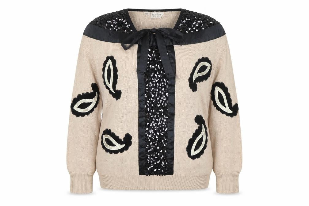 Front view of Bonnie and Bill Women’s Beige Sequin Knit jumper, size M