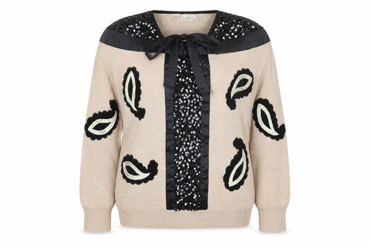 Front view of Bonnie and Bill Women’s Beige Sequin Knit jumper, size M