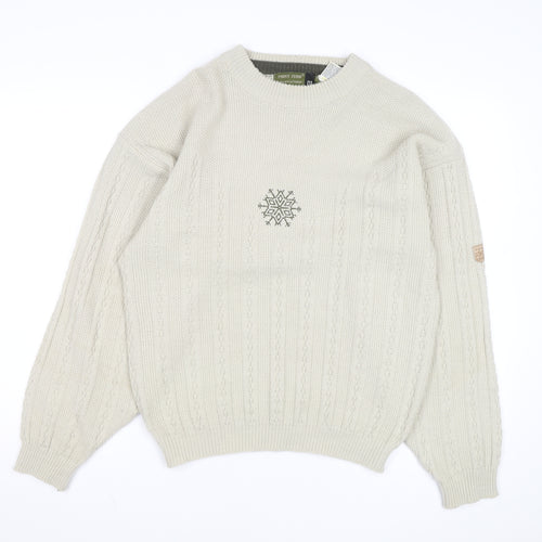 Point Zero Men Beige Crew Neck Cable-Knit Jumper M