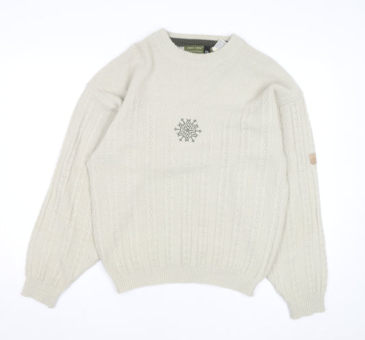 Point Zero Men Beige Crew Neck Cable-Knit Jumper M