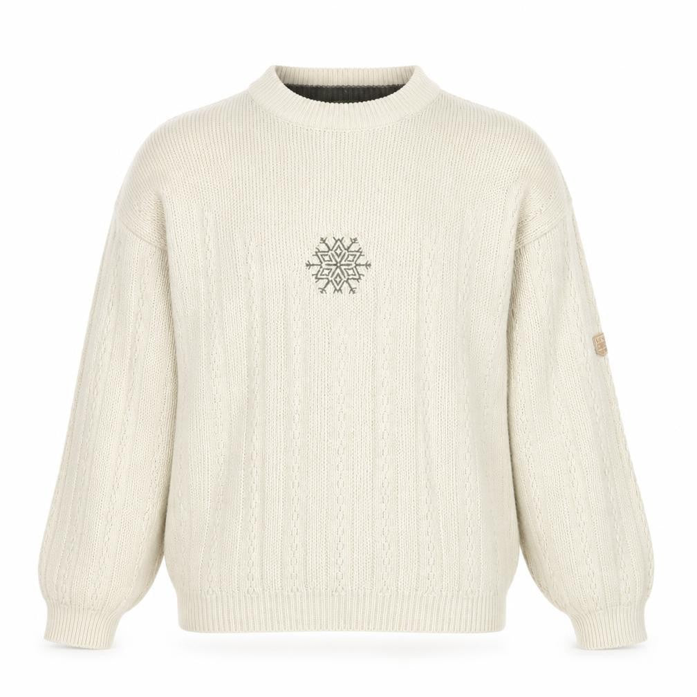 Front view of Point Zero Men Beige Crew Neck Cable-Knit Jumper M