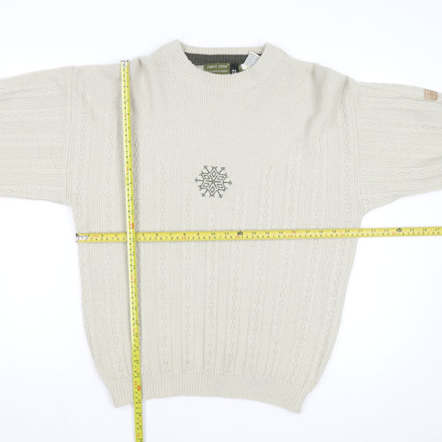 Point Zero Men Beige Crew Neck Cable-Knit Jumper M