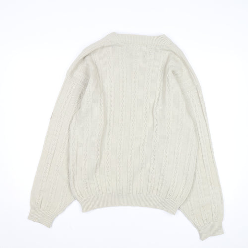 Point Zero Men Beige Crew Neck Cable-Knit Jumper M