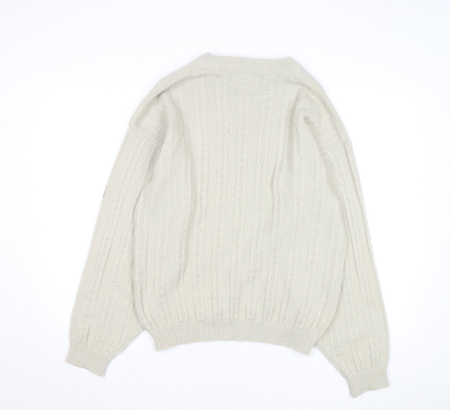Point Zero Men Beige Crew Neck Cable-Knit Jumper M