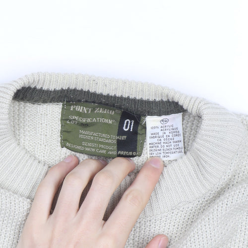 Point Zero Men Beige Crew Neck Cable-Knit Jumper M