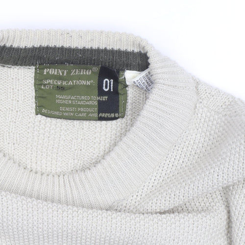 Point Zero Men Beige Crew Neck Cable-Knit Jumper M