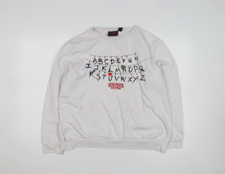 Stranger Things Women White Graphic Pullover Sweatshirt XL