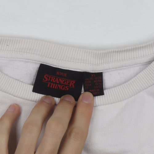 Stranger Things Women White Graphic Pullover Sweatshirt XL