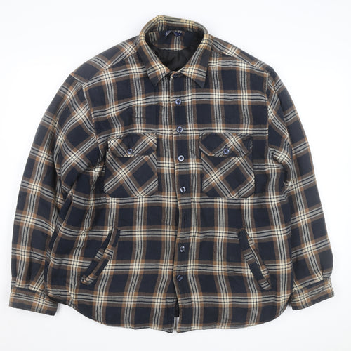 EASY Men’s Brown Check Flannel Button Jacket L