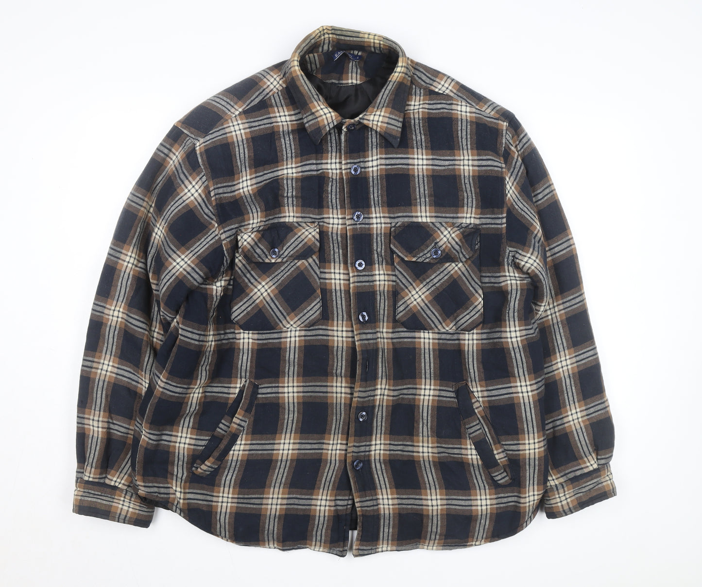 EASY Men’s Brown Check Flannel Button Jacket L