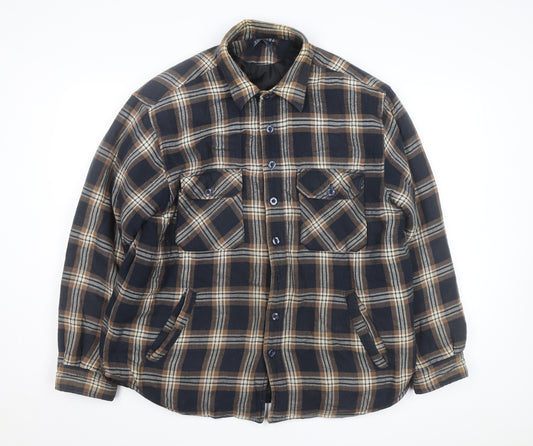 EASY Men’s Brown Check Flannel Button Jacket L