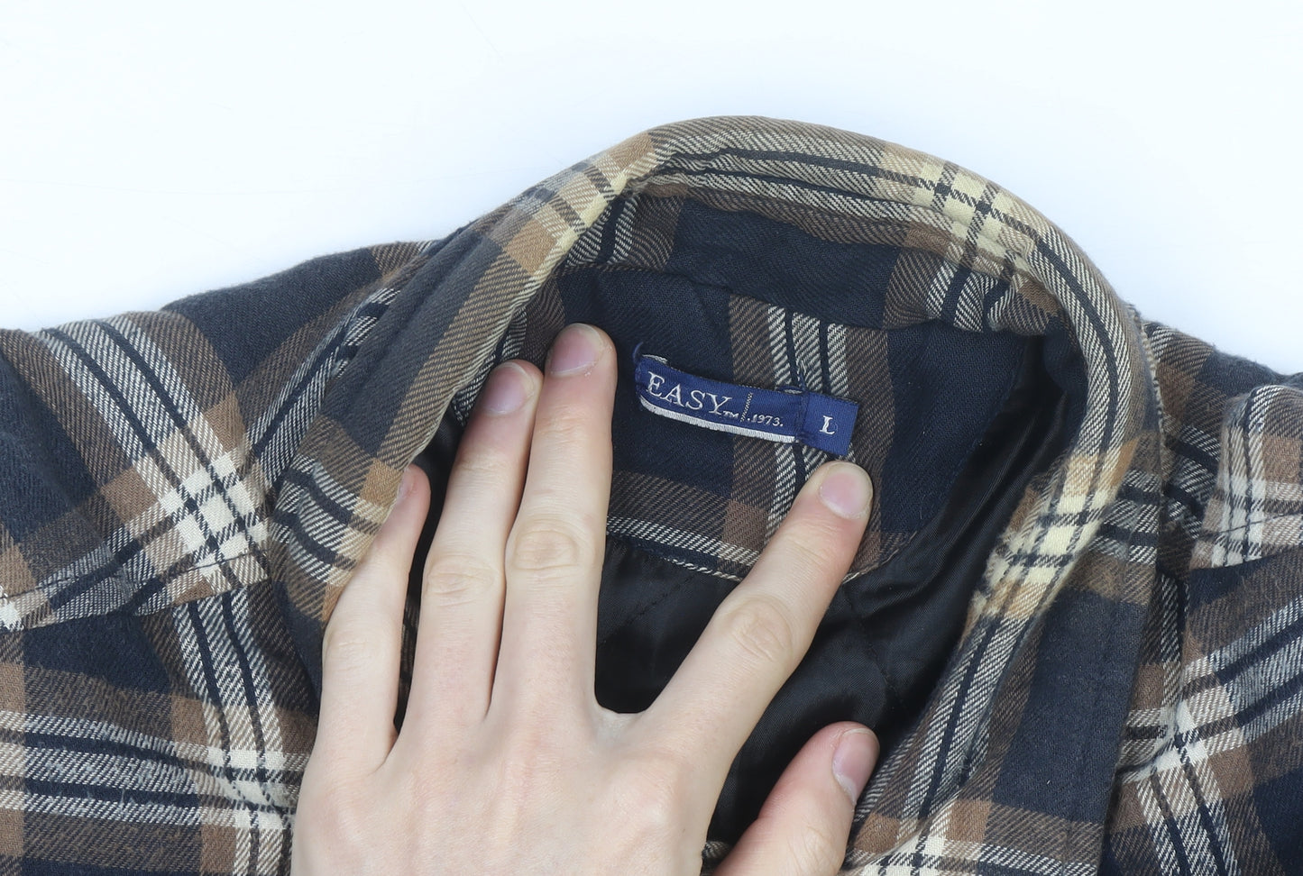 EASY Men’s Brown Check Flannel Button Jacket L