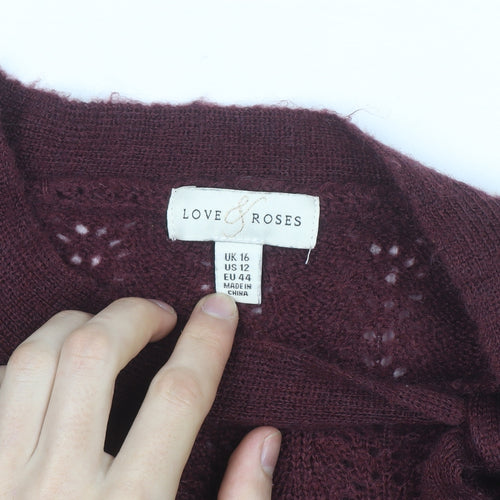 Love & Roses Women’s Red Bow Neck Knit Jumper Size 16