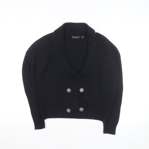 Brave Soul Womens Black Chunky Knit Button Cardigan L