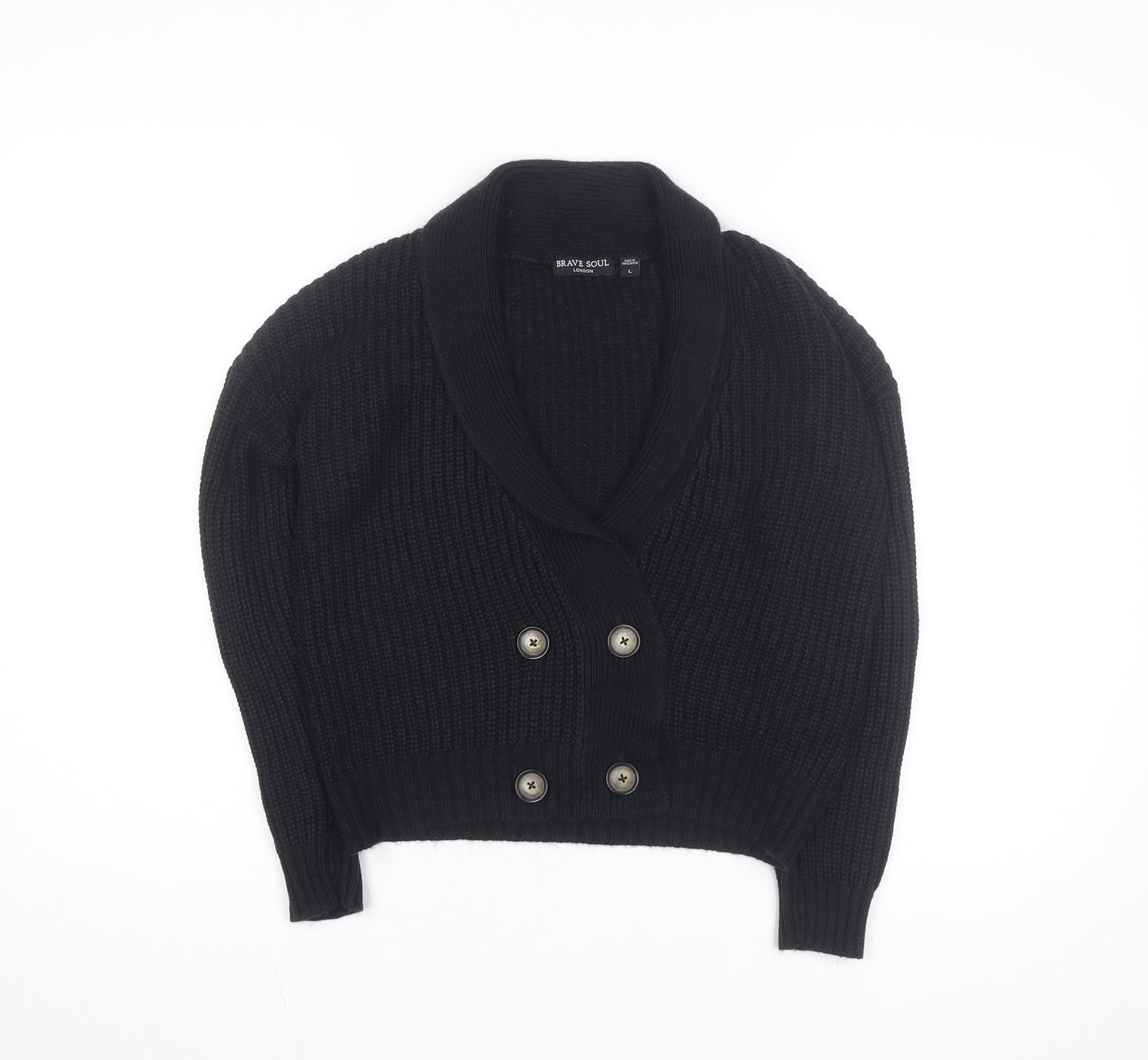 Brave Soul Womens Black Chunky Knit Button Cardigan L