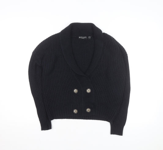 Brave Soul Womens Black Chunky Knit Button Cardigan L