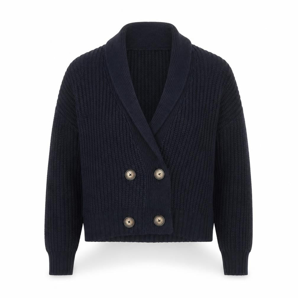 Front view of Brave Soul women’s black chunky knit button cardigan l