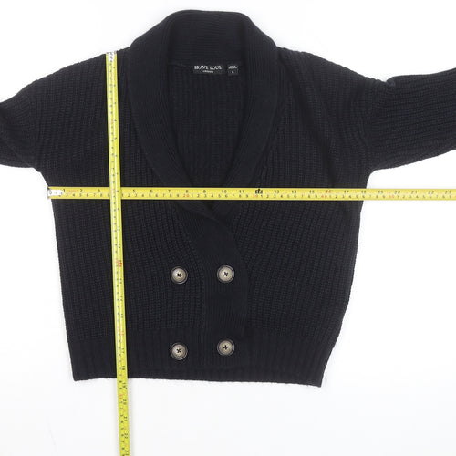 Brave Soul Womens Black Chunky Knit Button Cardigan L
