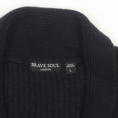 Brave Soul Womens Black Chunky Knit Button Cardigan L