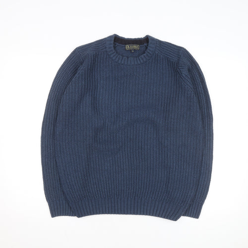 P.G. Field Men's Blue Chunky Knit Acrylic Crew Neck Jumper Size S