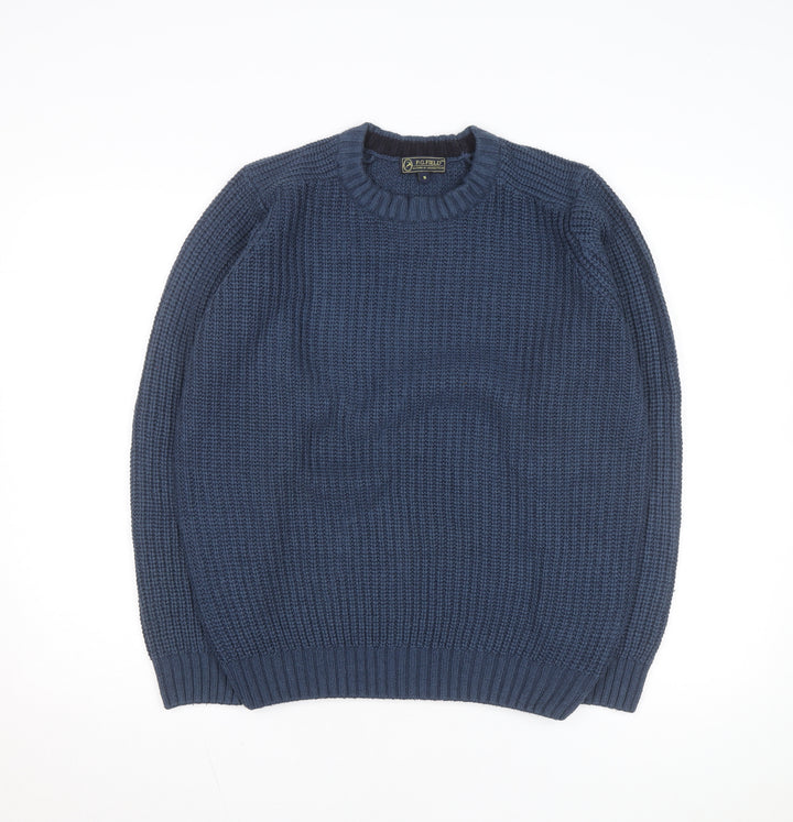 P.G. Field Men's Blue Chunky Knit Acrylic Crew Neck Jumper Size S