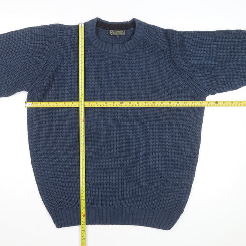 P.G. Field Men's Blue Chunky Knit Acrylic Crew Neck Jumper Size S