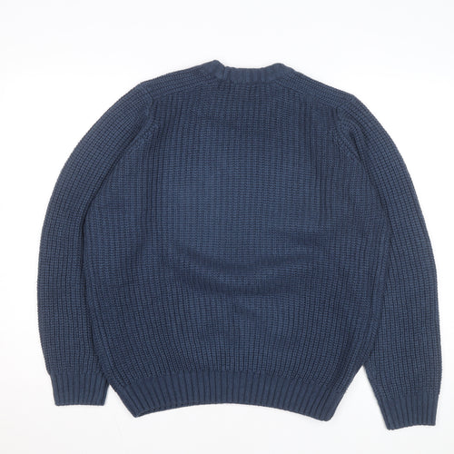P.G. Field Men's Blue Chunky Knit Acrylic Crew Neck Jumper Size S