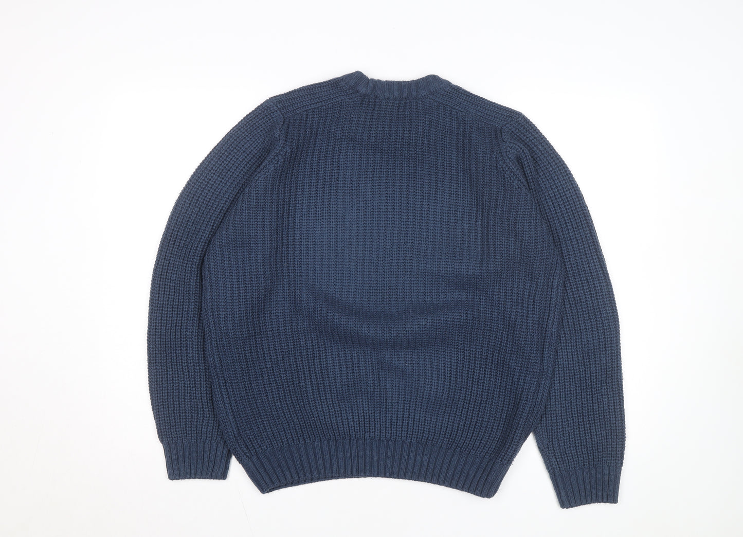 P.G. Field Men's Blue Chunky Knit Acrylic Crew Neck Jumper Size S