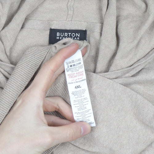 Burton Menswear Beige Cotton Hooded Pullover Jumper 4XL Unisex