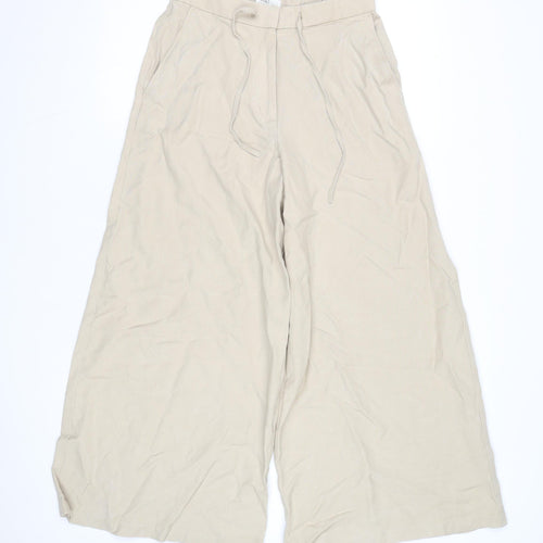 Marks and Spencer Womens Beige Wide-Leg Trousers Size 10 Regular
