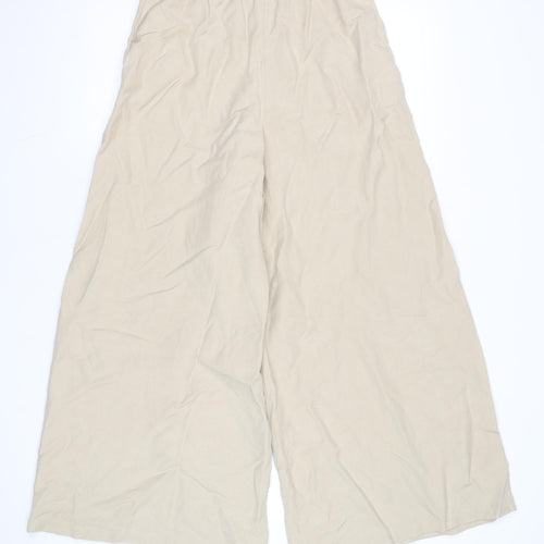 Marks and Spencer Womens Beige Wide-Leg Trousers Size 10 Regular