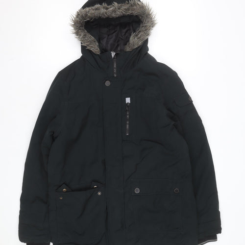 Next Boys Black 14 Years Hooded Faux Fur Trim Padded Winter Parka Coat