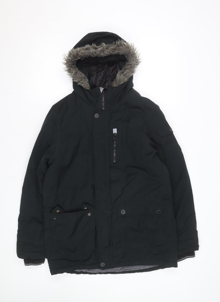 Next Boys Black 14 Years Hooded Faux Fur Trim Padded Winter Parka Coat