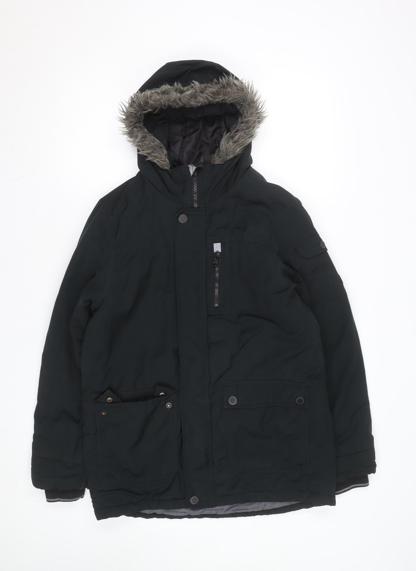 Next Boys Black 14 Years Hooded Faux Fur Trim Padded Winter Parka Coat
