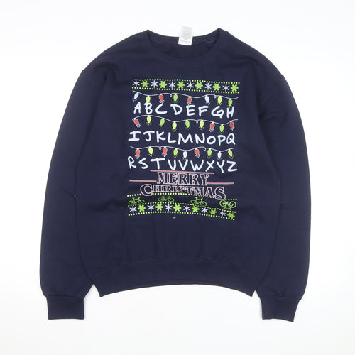 Jerzees Men Blue Christmas Graphic Pullover Sweatshirt S