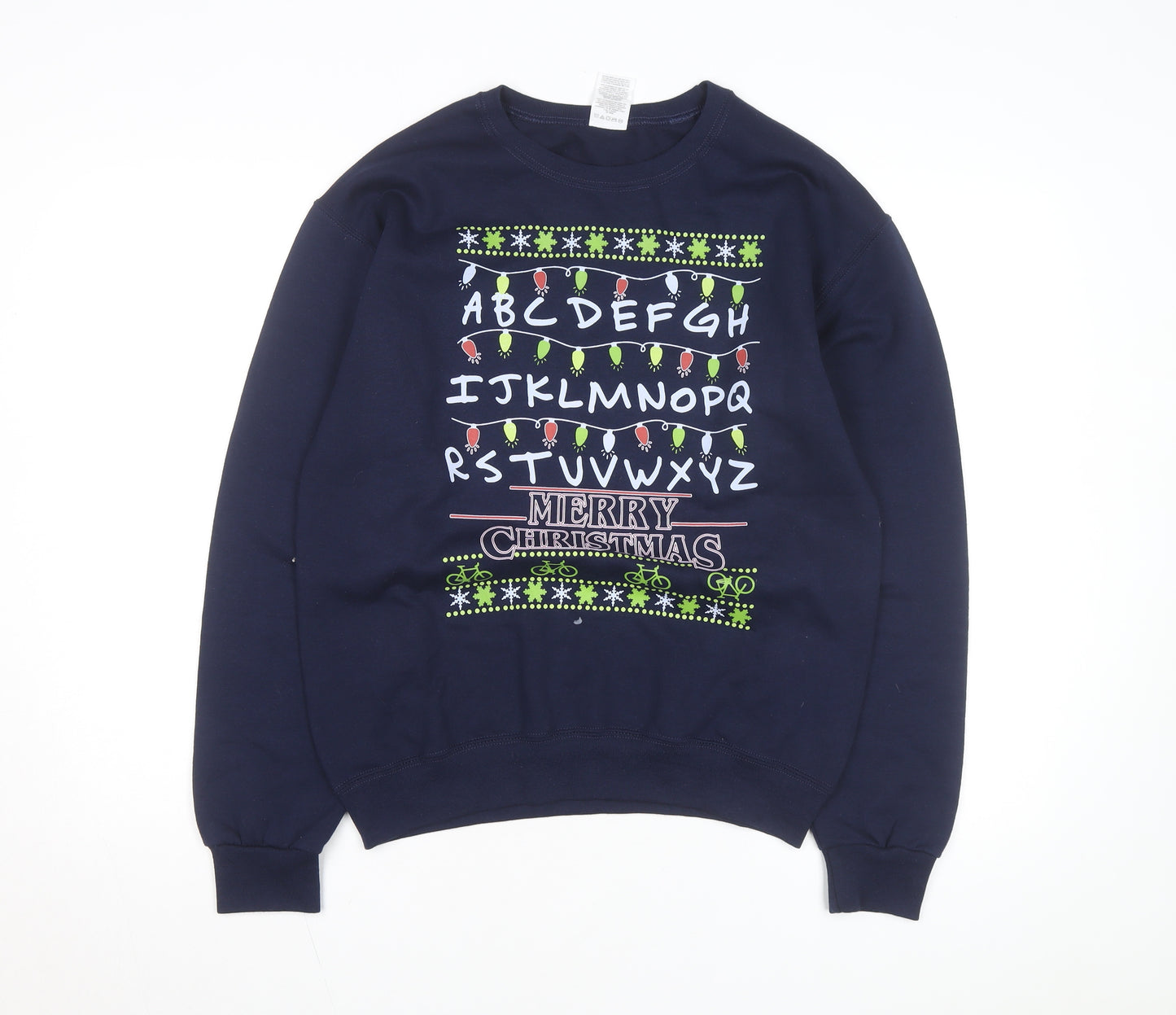 Jerzees Men Blue Christmas Graphic Pullover Sweatshirt S