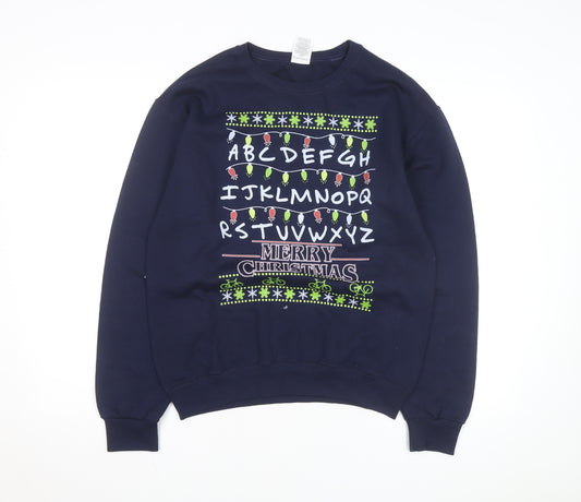 Jerzees Men Blue Christmas Graphic Pullover Sweatshirt S