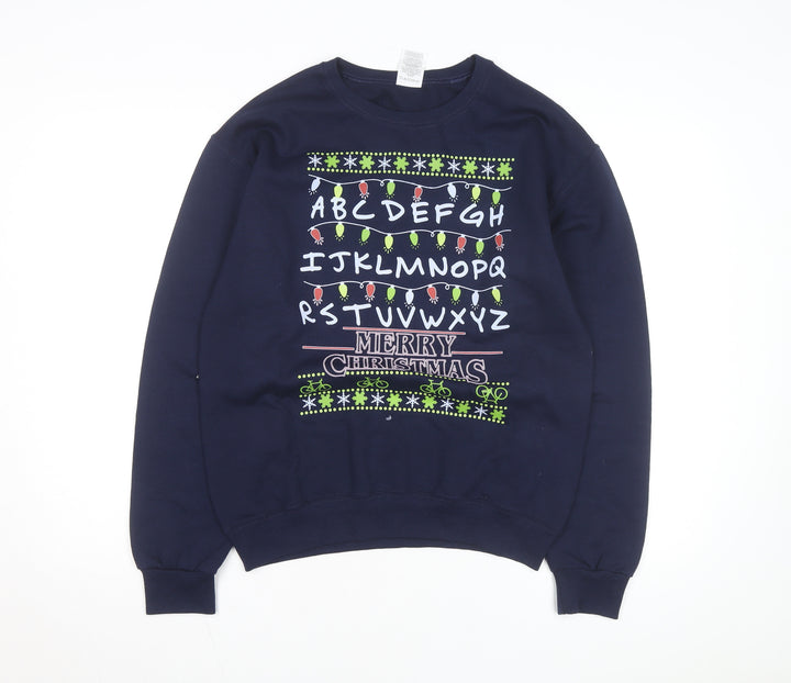 Jerzees Men Blue Christmas Graphic Pullover Sweatshirt S