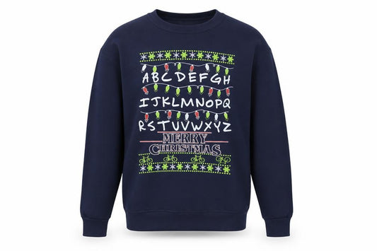 Front view of Jerzees Men Blue Christmas Graphic Pullover Sweatshirt S