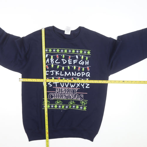 Jerzees Men Blue Christmas Graphic Pullover Sweatshirt S