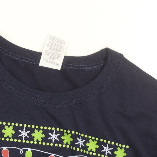Jerzees Men Blue Christmas Graphic Pullover Sweatshirt S