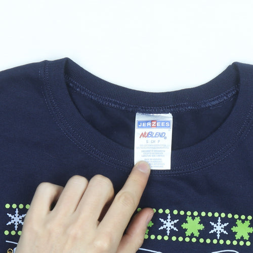 Jerzees Men Blue Christmas Graphic Pullover Sweatshirt S