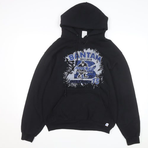 Russell Athletic Men's Black Pullover Hoodie Size M Graphic Print Sportswear